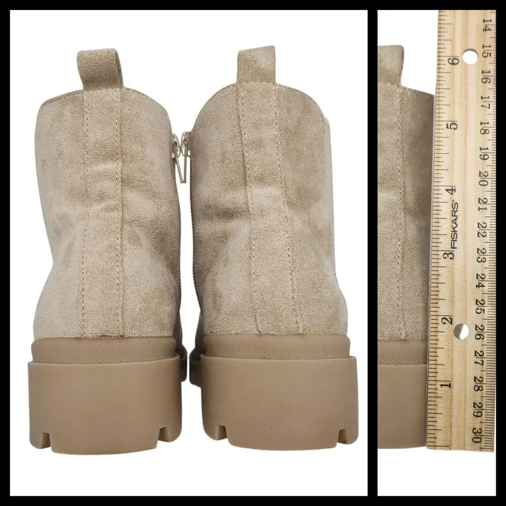 Nude Combat Boots Girls 4 Womens 5.5 Lugged Faux Suede Military Heeled Ankle